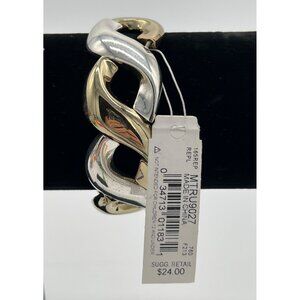 Trifari Gold & Silver-Tone Interlocking Wave Design Hinged Bangle Bracelet